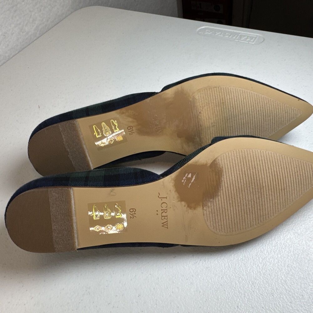 J Crew Slip on Pointed Toe Green & Blue Plaid Shoes 6.5 - Picture 9 of 9